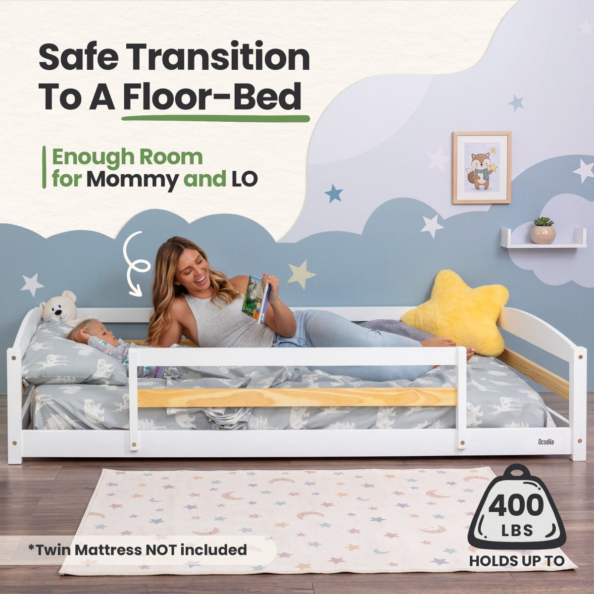 Twin Size Montessori-Inspired Floor Bed with Safety Guardrails for Kids
