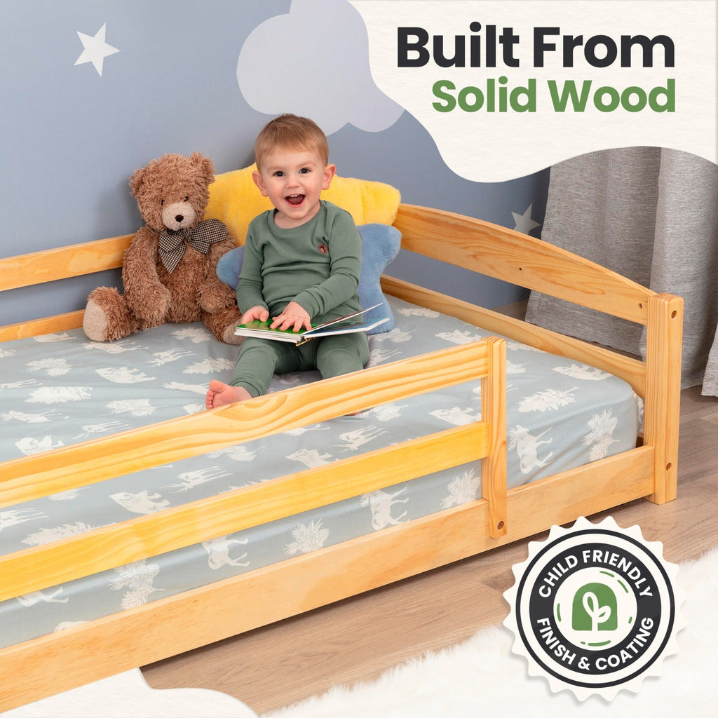 Twin Size Montessori-Inspired Floor Bed with Safety Guardrails for Kids